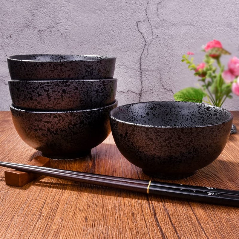 Cerficer Japanese Rice Bowl Set of 4 Black Ceramic Sushi Sauce Bowls for Rice Soup - Image 4